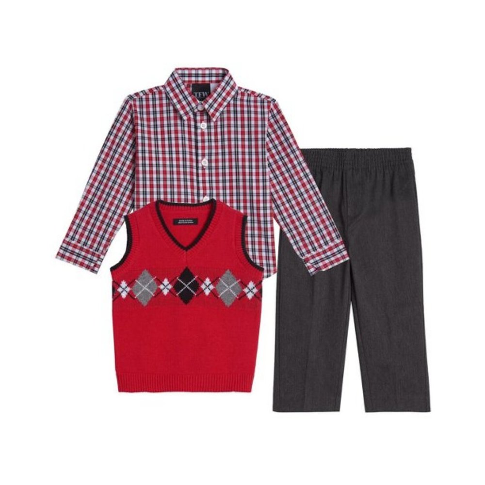 TFW Little Boys Argyle 3 Piece Sweater Set Size 6 NWT